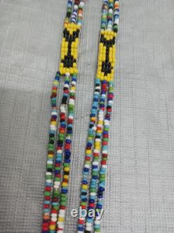 Vintage Handmade Native American Beaded Necklace Lady Arrows Tassels