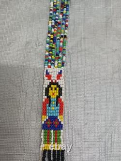 Vintage Handmade Native American Beaded Necklace Lady Arrows Tassels