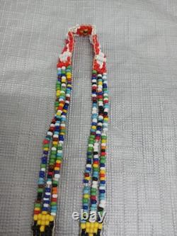 Vintage Handmade Native American Beaded Necklace Lady Arrows Tassels