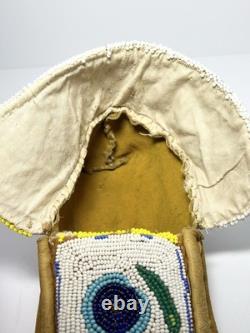 Vintage Handmade Native American Blue Beaded Hide Moccasins Size 9