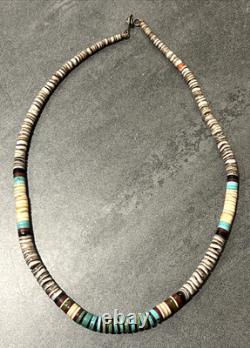 Vintage Handmade Native American Heishi Beaded 18 Necklace with Turquoise Onyx +