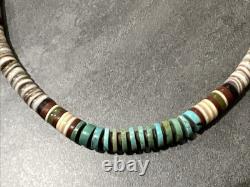 Vintage Handmade Native American Heishi Beaded 18 Necklace with Turquoise Onyx +