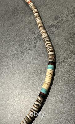 Vintage Handmade Native American Heishi Beaded 18 Necklace with Turquoise Onyx +