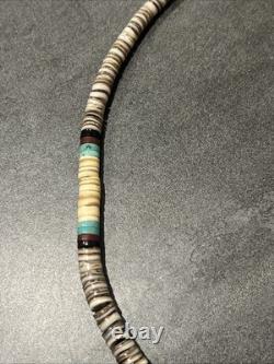 Vintage Handmade Native American Heishi Beaded 18 Necklace with Turquoise Onyx +