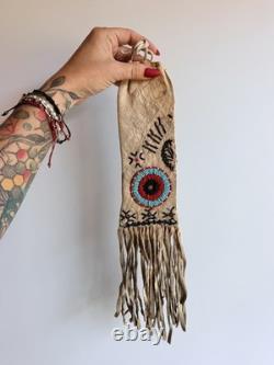 Vintage Handmade Native American Sioux Pictorial Beaded Leather Pipe Bag 1800s