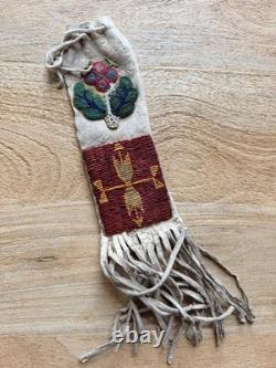 Vintage Handmade Native American Sioux Pictorial Beaded Leather Pipe Bag 1800s