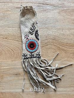Vintage Handmade Native American Sioux Pictorial Beaded Leather Pipe Bag 1800s