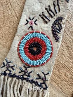 Vintage Handmade Native American Sioux Pictorial Beaded Leather Pipe Bag 1800s