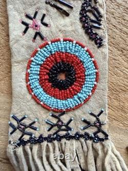 Vintage Handmade Native American Sioux Pictorial Beaded Leather Pipe Bag 1800s