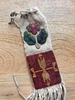 Vintage Handmade Native American Sioux Pictorial Beaded Leather Pipe Bag 1800s