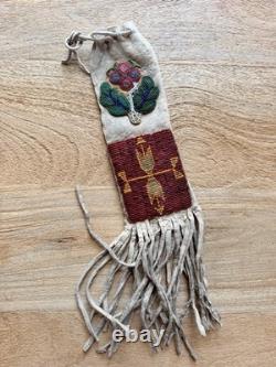 Vintage Handmade Native American Sioux Pictorial Beaded Leather Pipe Bag 1800s