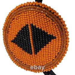 Vintage Large Tribal Sun Native American Orange Black Glass Seed Beads Bolo Tie
