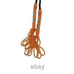 Vintage Large Tribal Sun Native American Orange Black Glass Seed Beads Bolo Tie