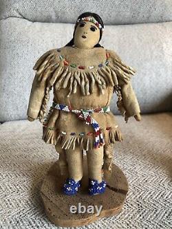 Vintage Leather Native American Dolls Couple, Beaded Buckskin, Stands, Fine Work