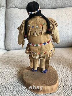 Vintage Leather Native American Dolls Couple, Beaded Buckskin, Stands, Fine Work