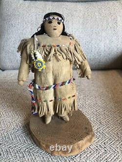 Vintage Leather Native American Dolls Couple, Beaded Buckskin, Stands, Fine Work