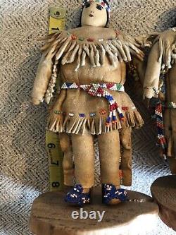 Vintage Leather Native American Dolls Couple, Beaded Buckskin, Stands, Fine Work