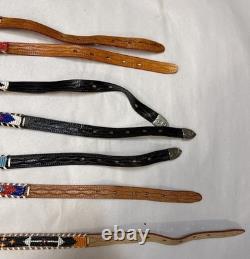 Vintage Lot Of 7 Native American Bead Belts Leather