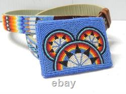 Vintage Montana No. Cheyenne Plains Indian Pictorial Beaded Belt + Buckle -mint