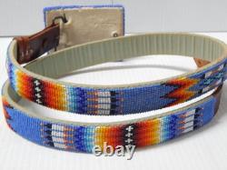 Vintage Montana No. Cheyenne Plains Indian Pictorial Beaded Belt + Buckle -mint