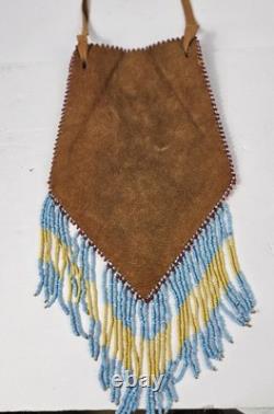 Vintage NATIVE AMERICAN BEADED LEATHER TOBACCO BAG MEDICINE POUCH