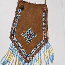 Vintage NATIVE AMERICAN BEADED LEATHER TOBACCO BAG MEDICINE POUCH