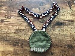 Vintage NATIVE AMERICAN INDIAN Glass Beaded Medallion Necklace BIRD BRANCH BERRY