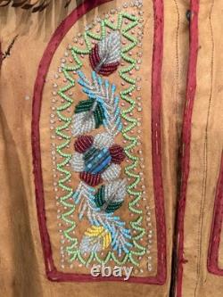 Vintage NATIVE AMERICAN IROQUOI Leather Vest 1910-1920 Floral Beading Early 1900