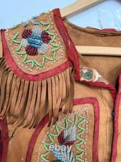 Vintage NATIVE AMERICAN IROQUOI Leather Vest 1910-1920 Floral Beading Early 1900