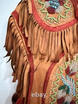 Vintage NATIVE AMERICAN IROQUOI Leather Vest 1910-1920 Floral Beading Early 1900