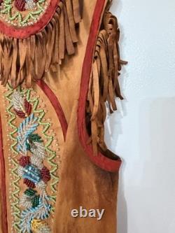 Vintage NATIVE AMERICAN IROQUOI Leather Vest 1910-1920 Floral Beading Early 1900