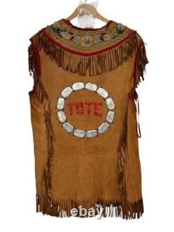 Vintage NATIVE AMERICAN IROQUOI Leather Vest 1910-1920 Floral Beading Early 1900