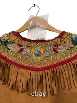 Vintage NATIVE AMERICAN IROQUOI Leather Vest 1910-1920 Floral Beading Early 1900