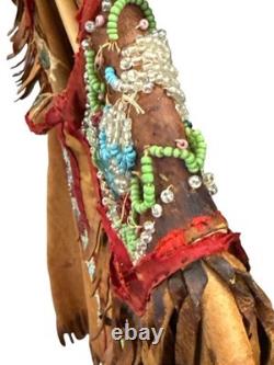 Vintage NATIVE AMERICAN IROQUOI Leather Vest 1910-1920 Floral Beading Early 1900