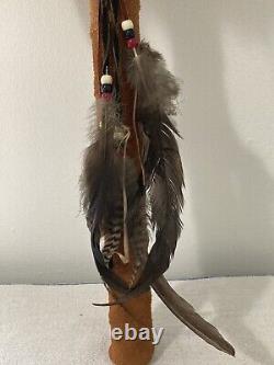 Vintage NATIVE AMERICAN MEDICINE STICK with Skull, Horns, Feathers and Beads 32 in