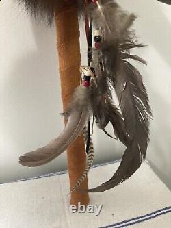 Vintage NATIVE AMERICAN MEDICINE STICK with Skull, Horns, Feathers and Beads 32 in