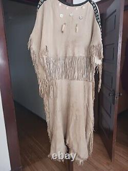 Vintage NATIVE AMERICAN Plains Buckskin Dress Handmade Ermine Beaded And Fringed