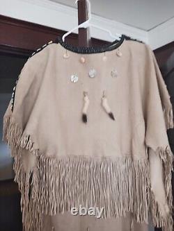 Vintage NATIVE AMERICAN Plains Buckskin Dress Handmade Ermine Beaded And Fringed