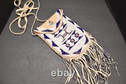 Vintage NATIVE AMERICAN SIOUX Indian LARGE BEADED BAG Pouch W STRAP ATQ