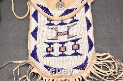 Vintage NATIVE AMERICAN SIOUX Indian LARGE BEADED BAG Pouch W STRAP ATQ