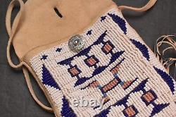 Vintage NATIVE AMERICAN SIOUX Indian LARGE BEADED BAG Pouch W STRAP ATQ