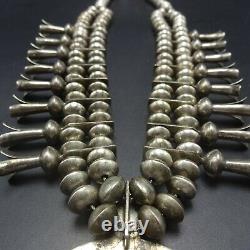 Vintage NAVAJO Sterling Silver Saucer Beads & Cast Naja SQUASH BLOSSOM Necklace