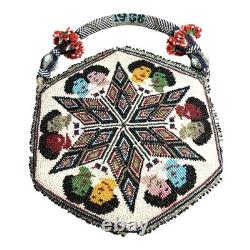 Vintage Native American 6 Sided Beaded Purse Marked 1938
