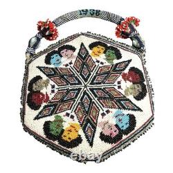 Vintage Native American 6 Sided Beaded Purse Marked 1938