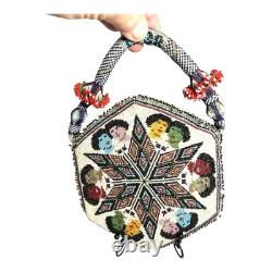 Vintage Native American 6 Sided Beaded Purse Marked 1938