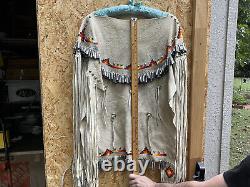 Vintage Native American Apache Beaded Leather Dress With Tin Cones