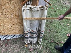 Vintage Native American Apache Beaded Leather Dress With Tin Cones