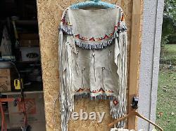 Vintage Native American Apache Beaded Leather Dress With Tin Cones