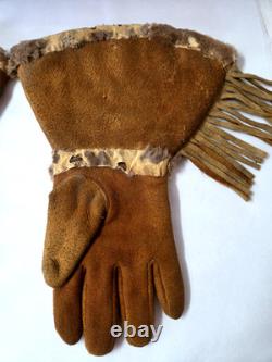 Vintage Native American BEADED GAUNTLET GLOVES 13 Deerskin Suede