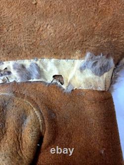 Vintage Native American BEADED GAUNTLET GLOVES 13 Deerskin Suede